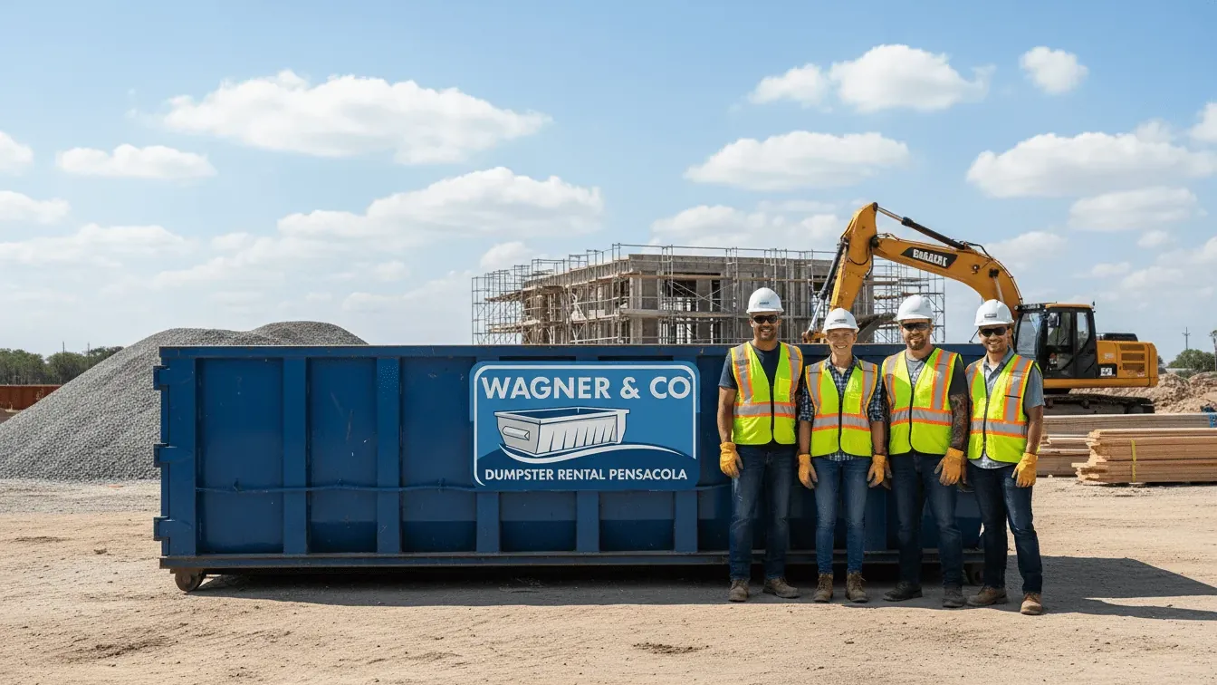 Roll-off dumpster on a residential construction site near Pensacola, FL Roll-off dumpster on a residential construction site near Pensacola, FL
